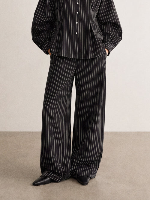Lazy Monday black pants with stripes, regular