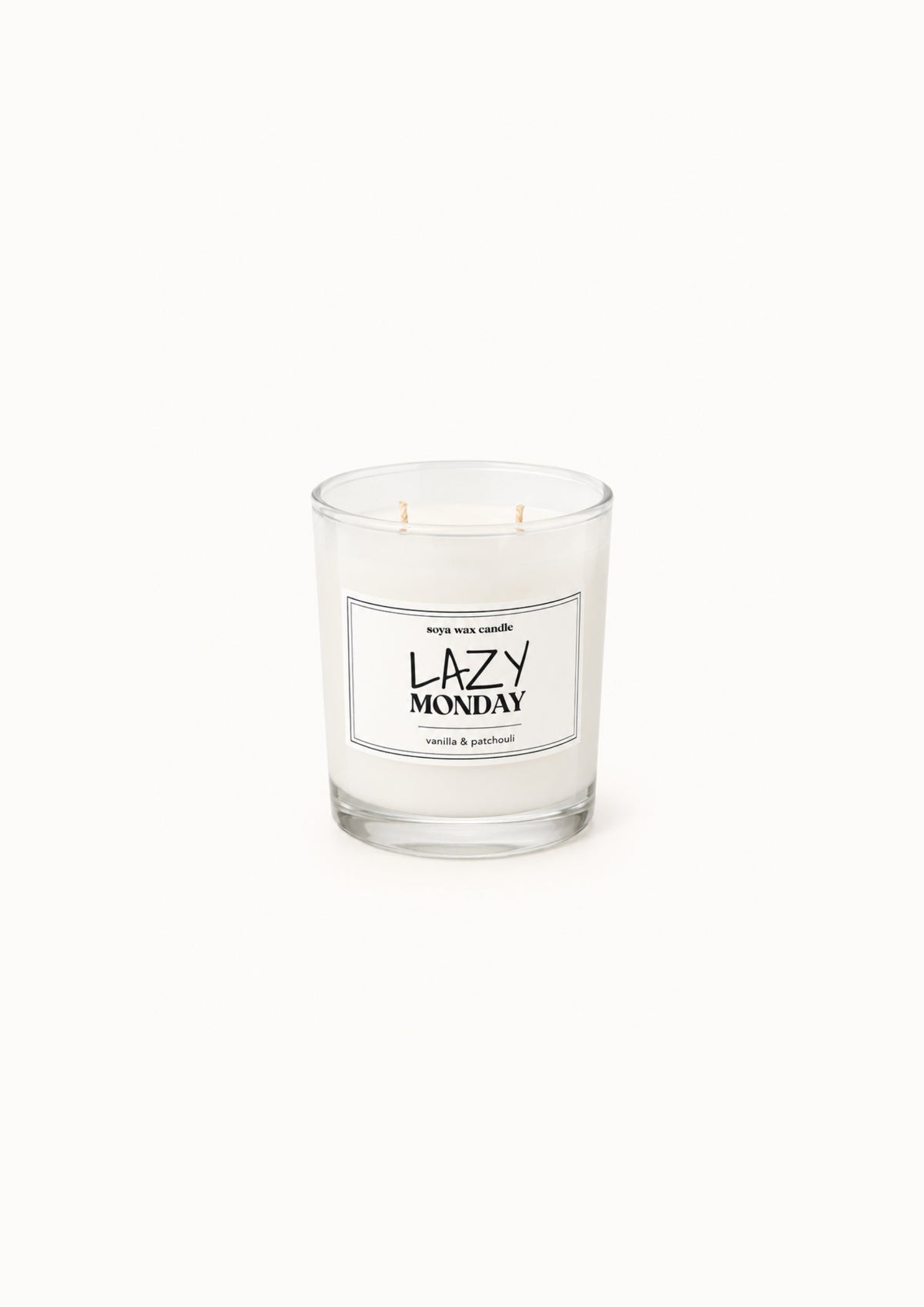 Lazy Monday soy wax candle in white glass